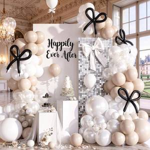 lot 14024 image: White Balloon Arch Kit, 120pcs Pearl Balloon Garland Arch Kit, Pearl Balloons with Black Long Balloons for Boho Birthday Wedding Bridal Shower Bachelorette Baby Shower Engagement Party Decorations