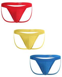 lot 14032 image: KAREN SPACE Mens Jockstrap Sexy Underwear, Ice Silk G-String Athletic Supporters for Men,B3-1907SD-RedYellowBlue(3-Pack),Large
