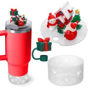 lot 14048 image: Mity rain Christmas Cup Accessories for Stanley Cup 30oz 40oz,Including Boot, Silicone Straw Topper Cover Cap, Lid Charms for H2.0 Tumbler (Gift Box 30 oz)
