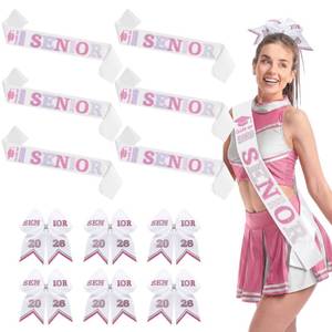 lot 14054 image: Suncalla 6 Set Senior Sashes Class of 2026 Graduation Satin Sash with Glitter Hair Bows 2026 Cheer Gifts for Graduation Party Cheerleader Prom Photos Celebration(Pink)