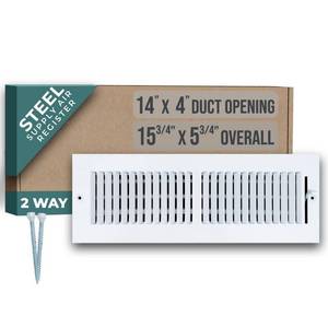 lot 14496 image: Fits 14x4 Duct Opening 2 Way Steel Air Supply Diffuser by Handua  Register Vent Cover Grille for Sidewall and Ceiling  White  Outer Dimensions 15.75 X 5.75
