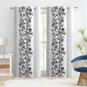 lot 17544 image: Jubilantex Botanical Blackout Window Curtain 95 Long Noise Reducing Thermal Insulated Window Treatments for Bedroom Grommet 52 W,BlackGreyish White