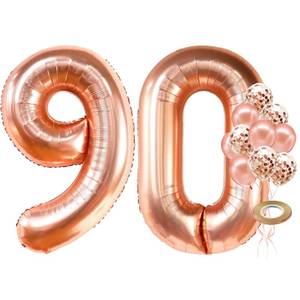 lot 18098 image: KatchOn, Rose Gold 90 Balloon Numbers - 40 Inch  Rose Gold 90th Birthday Balloons with Confetti for 90th Birthday Decorations for Women  90 balloons for 90th Happy Anniversary Decorations