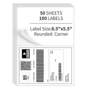 lot 18101 image: OnlyPaper Round Corner Half Sheet Shipping Labels,2 Per Page Self Adhesive Mailing Labels,White Blank 8.5 x 5.5 Sticker Paper for Laser & Inkjet Printers (100 Labels)