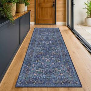 lot 18110 image: Hazo Haus Non Slip 2x10 Dark Blue Hallway Runner - 10ft Long Runner Rugs, Washable Kitchen Floor Mat - Vintage Navy Floral Design D�cor