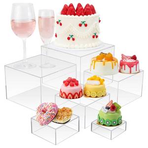 lot 18112 image: Cliselda 6Pcs Clear Acrylic Boxes for Display, Food Risers for Buffet Table Party Cupcake Candy Desset,Acrylic Nesting Risers Display Stands Cube Boxes with Hollow Bottoms