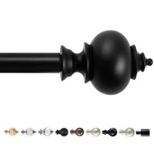 lot 18127 image: Deconovo Adjustable Curtain Rod for Windows, 34 Inch Diameter Heavy Duty Window Rod with Decorative Finials and Installation Hardware, 66-120, Black, 1 Pack