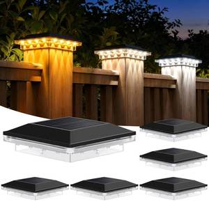 lot 18130 image: Brightever 4x4 Solar Post Cap Lights Outdoor with 3 Lighting Modes, 6-Pack Solar Powered Fence Post Lights Waterproof Fits WoodenVinyl Posts, Solar Deck Post Lights for Garden Patio Porch, Black