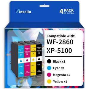 lot 18135 image: Vintella Remanufactured Ink Cartridge Replacement for Epson WF-2860 XP-5100 Ink Cartridges Multipack for Expression Home XP-5100 Workforce WF-2860 (1 Black, 1 Cyan, 1 Magenta, 1 Yellow)