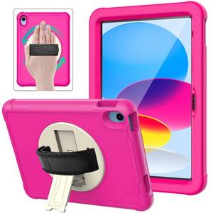 lot 18142 image: BMOUO Case for iPad 10th Generation 10.9 inch 2022 - with Screen Protector, Shockproof 360° Rotatable Hand Strap Stand for iPad 10th Generation Case for Kids Children Toddler, Rose
