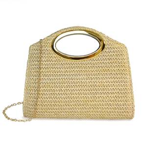 lot 18199 image: Aovtero Straw Clutch Purse Top Handle Handbags for Women Summer Beach Vacation Woven Evening Crossbody Bag with Gold Chain (Khaki)