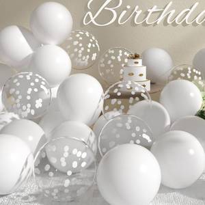 lot 18200 image: SUWEN White Balloons and Confetti Balloons Set 47PCS Latex Helium White Balloon for Birthday Anniversary Party Decorations
