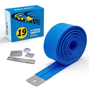 lot 19113 image: Flexible Race Car Track for Kids Toy, 19Ft Portable Two��Lane Racing Starter Set, Wall Mount Suction Cups Magnets Hooks, Compatible for Vehicles up to 164th Scale-Blue