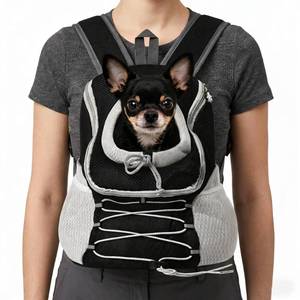 lot 20004 image: Breathable Dog Carrier Backpack for Small Dogs 2-15 lbs, Front & Back Carry Puppy Backpack with Head-Out Design for Hiking Walking, Black Grey (S)