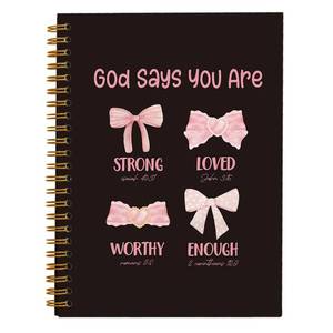 lot 20015 image: PLKMN Pink Bow Coquette Notebook, God Says You are Christian Notebook Journal for Women, Pink Office Supplies, Bible Journal Notebooks for Note Taking, Bible Journaling Notebook 5.5x8.3 (Black-Pink)