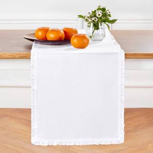 lot 20402 image: Solino Home Ruffle Linen Table Runner 72 Inches Long - 100% Pure Linen Mustard Yellow Table Runner 14 x 72 Inch for Summer - Juliette Ruffle, Handcrafted and Machine Washable