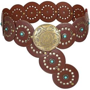 lot 20423 image: Wide-Disc-Belt for Women - PU Leather Cowgirl Vintage Western Chunky Waist Belts
