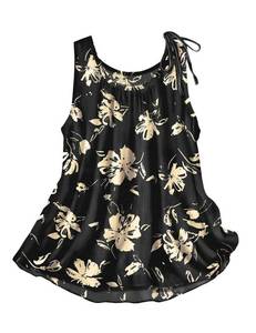 lot 20428 image: YESNO Summer Casual Tank Tops for Women Floral Printed Scoop Neck Loose Fit Ruched Sleeveless Shirts with Bow M EV1 CR346