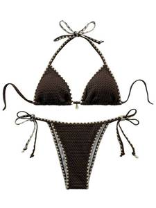 lot 20449 image: GORGLITTER Womens Cute Triangle High Waisted String Bikini Sets Halter 2 Piece Swimsuit Summer Bathing Suit Swim Wear Coffee Brown Large