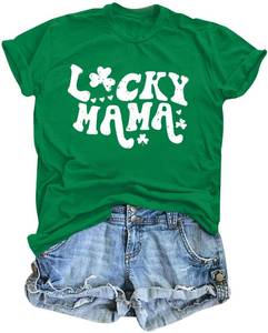 lot 20469 image: VILOVE St Patricks Day Shirt Women Lucky Mama Tshirt Cute Clover Graphic Short Sleeve Shamrock Tee Tops Green Small