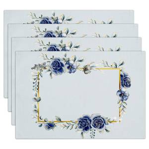 lot 20489 image: Blue Floral Cotton Linen Placemats Set of 4, 12x18 Table Mat for Family Dinners Wedding Parties Restaurant Kitchen Decoration, Waterproof Washable Heat Resistant Place Mats -a34