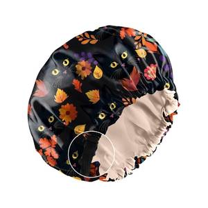 lot 20490 image: Zewurtuw Satin Hair Bonnet Silk Bonnet for Sleeping Reusable Double Layer Elastic Adjustable Hair Caps Cute Aesthetic Women Girls-Cat Flower