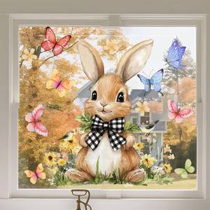 lot 20492 image: 1 Sheet Easter Bunny Window Clings for Glass Windows Spring Window Stickers Easter Double-Sided Stickers Cute Bunny & Butterfly Electrostatic Window Decals for Home Office Shop Glass Decor