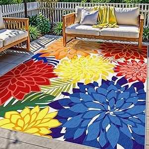lot 17543 image: 4x6ft Outdoor Porch Rug, Vivid Flowers