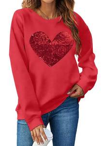 lot 6218 image: MNLYBABY Valentines Sequins Sweatshirts Women Valentine Heart Sweatshirt Casual Glitter Heart Graphic Pullover Tops Red size XL