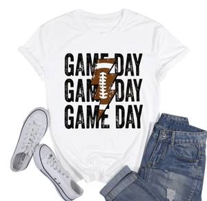 lot 6238 image: Game Day T-Shirt Woman Lightning Print Short Sleeves Top Vintage Gameday Football Shirt Squad Sport Season Tees White size M