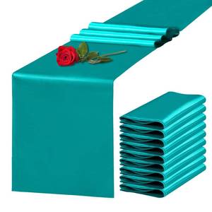 lot 6241 image: Yblut 10 Pack Satin Table Runner 12 x 108 Inch Long Peacock Blue Silk Table Runner for Wedding Party Banquet Birthday Decoration