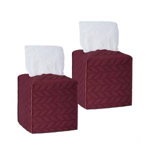 lot 6330 image: Avolander Tissue Box Cover 2-Pack, Square Tissue Holder with Bottom Belt, Modern Tissue Case Facial Paper Organizer Dispenser for Bathroom, Office, Home, Table, Car, Leaf Pattern Red