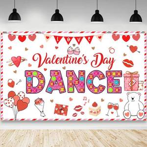 lot 6349 image: AIBIIN Valentines Day Backdrop Happy Valentines Day Dance Party Banner Decorations Red Heart Valentines Day Party Decor Backdrops for Photography 70.8x43.3 inch