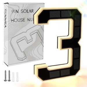 lot 9468 image: ISUNMEA 9 Inch Solar Lighted House Numbers for Outside, Light Up Waterproof LED Address Numbers Signs for Houses, Large Personalized Illuminated Exterior Modern House Numbers Light (3-Black, 9IN)