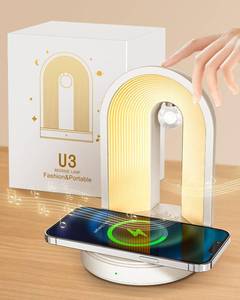 lot 9472 image: Gemmac 3-in-1 Night Light with Wireless Charger, Music Bedside Lamps with Bluetooth Speaker Phone Wireless Charger Touch Lamps for Nightstand Dimmable Table Lamp for Bedroom Desk Lamp Holiday Gifts