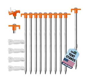 lot 9474 image: Eurmax USA 10-Pack Secure Protection Galvanized Tent Stakes,Rust-Proof Steel Canopy Anchors for High Winds,Heavy Duty Commercial Ground Pegs for Camping,Pop Up Tents&Gazebos - Includes 4x10ft Ropes