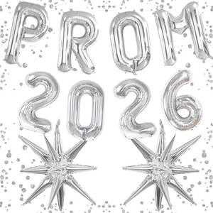 lot 10185 image: Prom 2026 Balloons Banner Silver 16 inch Foil Letter Balloons Class of 2026 Balloons Congrats 2026 Grad Foil Letter Balloons for Graduation Prom Party Supplies