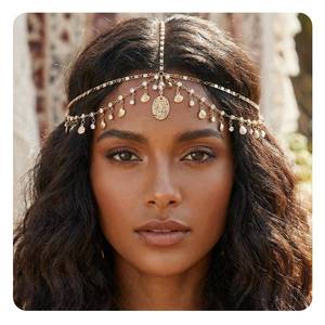 lot 10189 image: Nogeqi Gold Head Chain Shells Rhinestone Egyptian Headpiece Gold Genie Head Jewelry for Women Girls Goddess, Boho Headpiece Egyptian Hair Accessories for Festival Prom Wedding