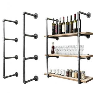 lot 10191 image: Industrial Wall Mounted Pipe Floating ShelfShelvingRacksStorageBookcases Brackets, DIY Open Iron BookshelvesShelving Brackets for KitchenOffice, Retro Black,(Shelf Brackets,Not Include Planks)