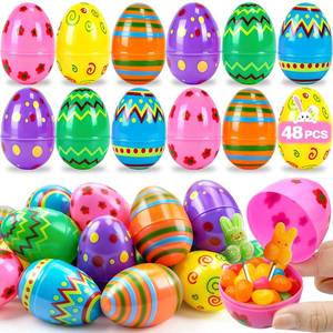 lot 10208 image: ZICZLI 48 PCS 3 Large Printed Plastic Easter Eggs, Empty Fillable Bright Colorful Eggs Bulk for Easter Egg Hunt Filling Treats Basket Stuffers Easter Party Favors