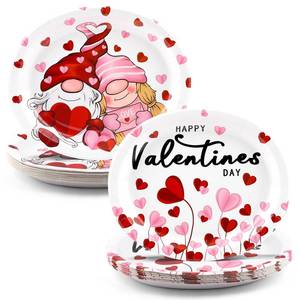 lot 10241 image: Nuolifee 32Pcs Valentines Day Oval Paper Plates -10 x 12 Large Disposable Heavy Duty Party Plates for Valentines Day
