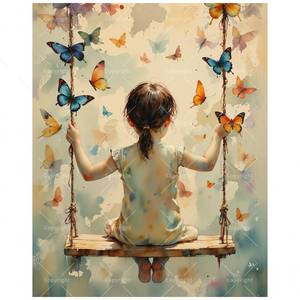 lot 10255 image: Whimsical Girl Paint by Numbers Kit for Adults - DIY Girl on Swing with Butterflies Painting on Canvas 16x20 Inch, Acrylic Paint Set, Suitable for Beginners, Art for Home Decoration or Gifts