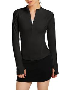 lot 10263 image: Hiverlay Womens Half-Zip Stand Collar Sweatshirt Thermal Fleece Pullover Track Athletic Tops with Pockets Thumb Holes Black S