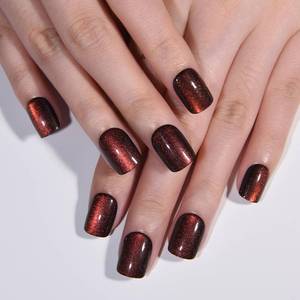 lot 10291 image: A 2pk (Different Colors)IATMOMOD Reddish Brown Cat Eye Press on Nails Extra Short Square, Glitter Holographic Glossy Reusable Press on Acrylic Fake Nail with Designs Petite Short Square on Nails for Women Gift 24Pcs