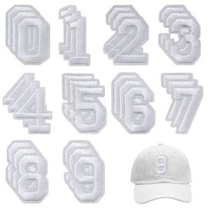 lot 4010 image: FR 30 Pcs Iron on Numbers Patches, Varsity Numbers 0-9 Applique for Clothes, Dress, Hat, Jeans, DIY AccessoriesWhite