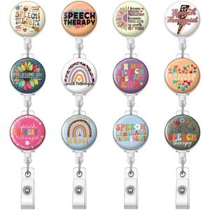 lot 4034 image: Geyoga 24 Pcs National Speech Language Pathologist (SLP) Day Badge Holder Bulk Retractable Badge Reels Cards Holder with Clip Gift for Graduation SLP Student Professionals Coworker Gifts