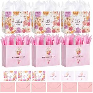 lot 4066 image: STYPOP 6 Pack 13in Large Mothers Day Gift Bags with Tissue Paper, Reusable Non-Woven Pink Gift Bags with Handles, Mothers Day Gifts for MomGrandmaFriends, 12.8in10.2in6.3in
