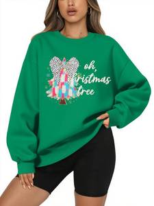 lot 4482 image: QLIPIN Christmas Tree Sweatshirt Women Christmas Bow Sweater Christmas Sweatshirts Oversized Holiday Ugly Sweaters