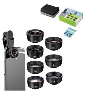 lot 4483 image: 7-in-1 Phone Camera Lens Kit � 210deg Fisheye Lens, 120deg Wide Angle Lens, 20X Macro Lens for iPhone, Samsung and Android Smartphones � HD Optical Glass, Universal Clip, Portable Case (Black) (7 in 1)