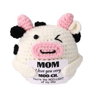 lot 4503 image: Penitue Positive Cow, Cute Knitted Inspirational Cow with Encouragement Support Card Emotional Life Animals Doll for Mom Uplifting Home Gift Decor